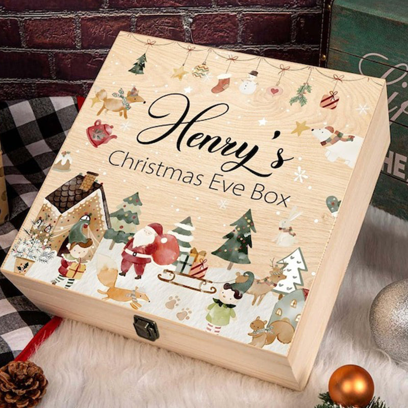 Personalized Christmas Eve Box For Kids, Christmas Santa Wooden Gift Box