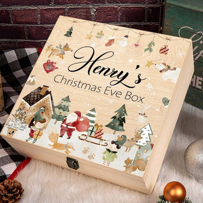 Personalized Christmas Eve Box For Kids, Christmas Santa Wooden Gift Box