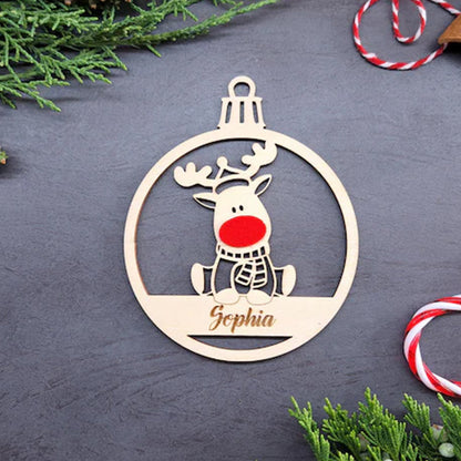 Personalised Reindeer ornament, Red nose decor