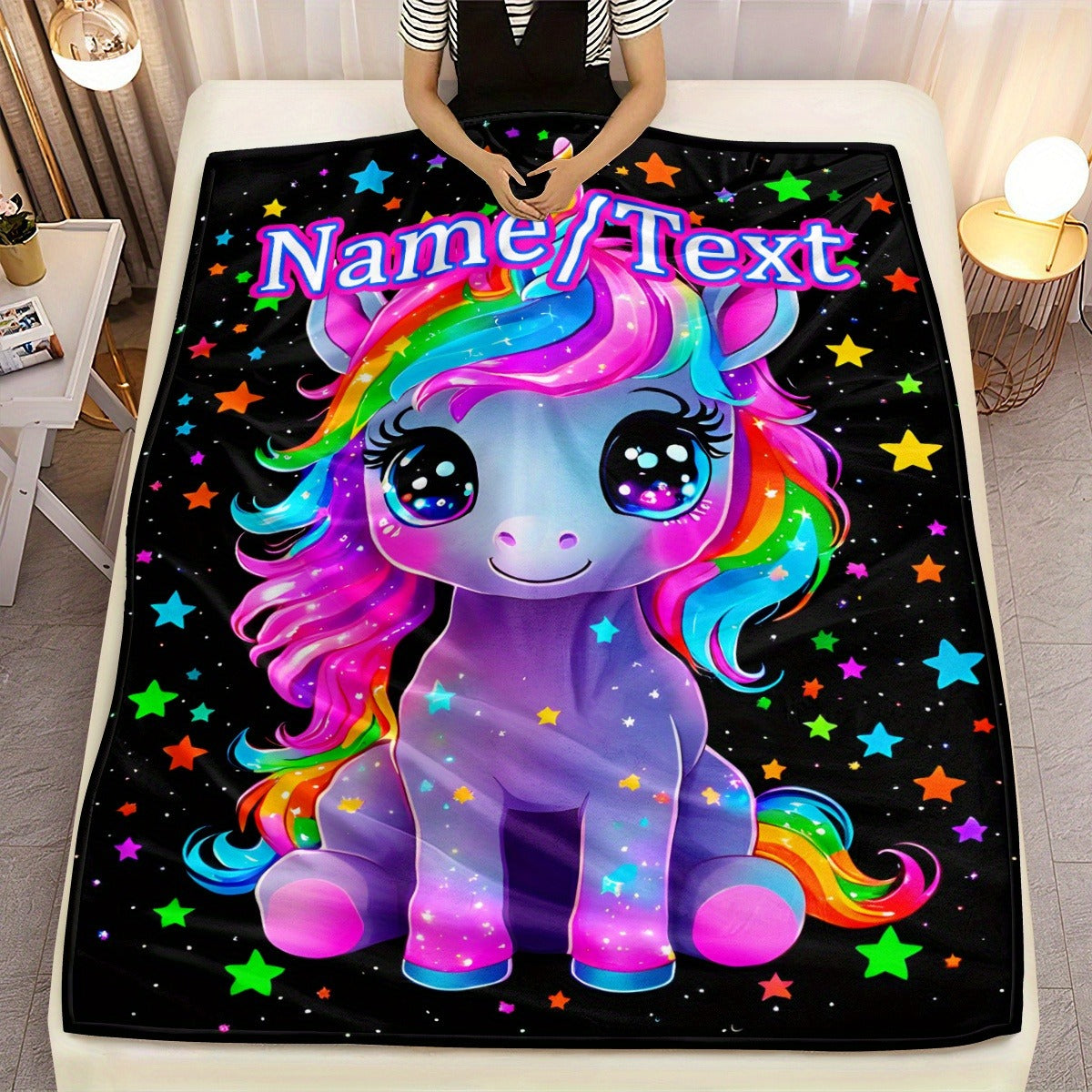 Custom Name, Cartoon Cute Unicorn, Women Like HD Print Blanket