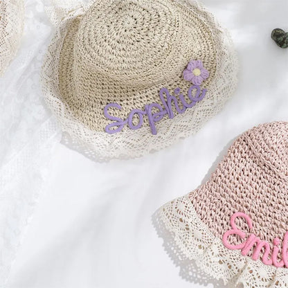 Personalized Kids Straw Hat with Name,Custom Name Baby Sun Hat