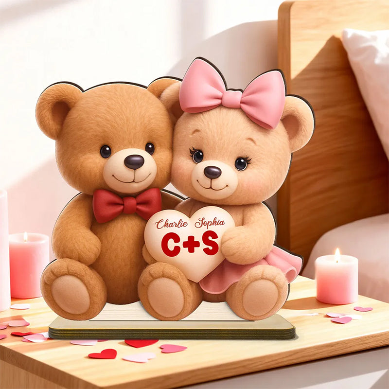 Loving Bear Couple - Personalized Wooden Plaque