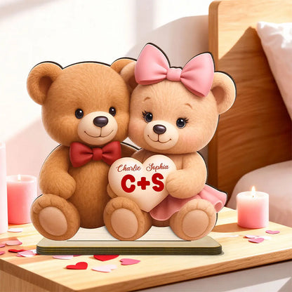 Loving Bear Couple - Personalized Wooden Plaque