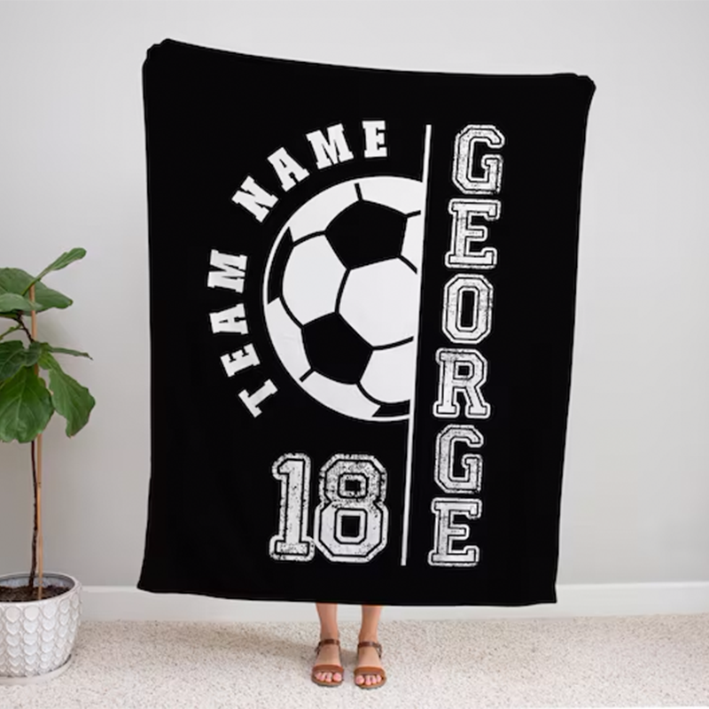 Custom Soccer Blanket, Personalized Name Soccer Senior Gift