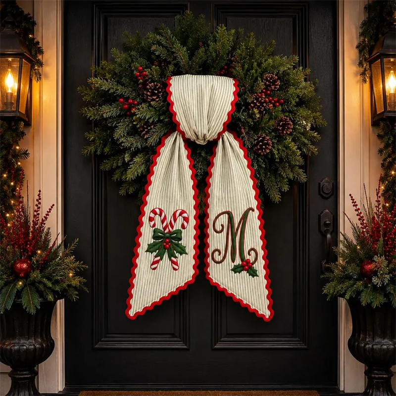 Personalized Candy Cane Wreath Bow