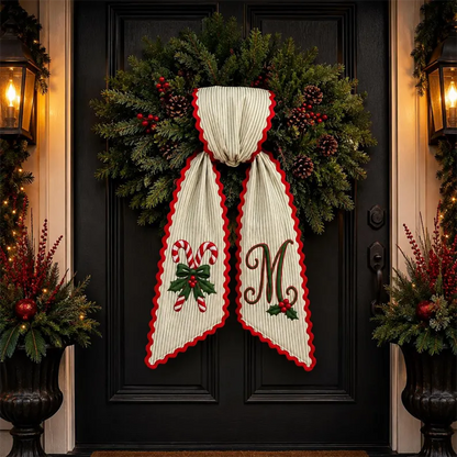 Personalized Candy Cane Wreath Bow