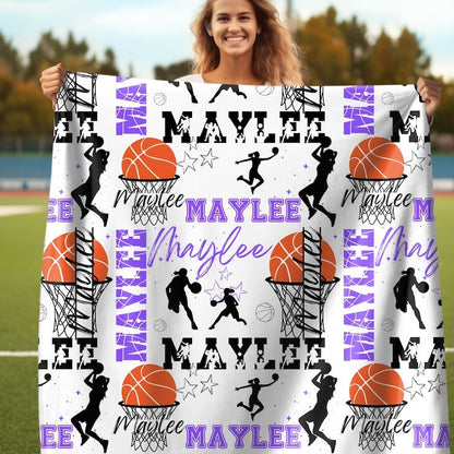 Basketball Girl or Boy Personalized Blanket, Custom Name Basketball Throw