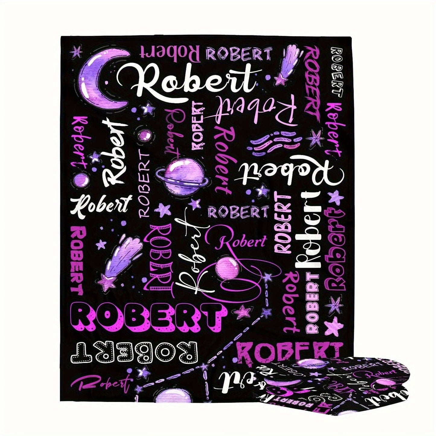 Custom Name Flannel Blanket - Personalized Celestial Design with Stars