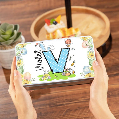 Personalized Floral Bunny Initial Easter Egg Biscuit Tin Box