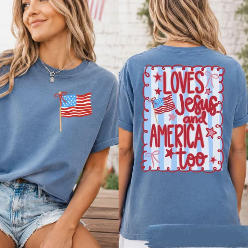 Loves Jesus and America Too Shirt Sweatshirt, 4th of July Patriotic