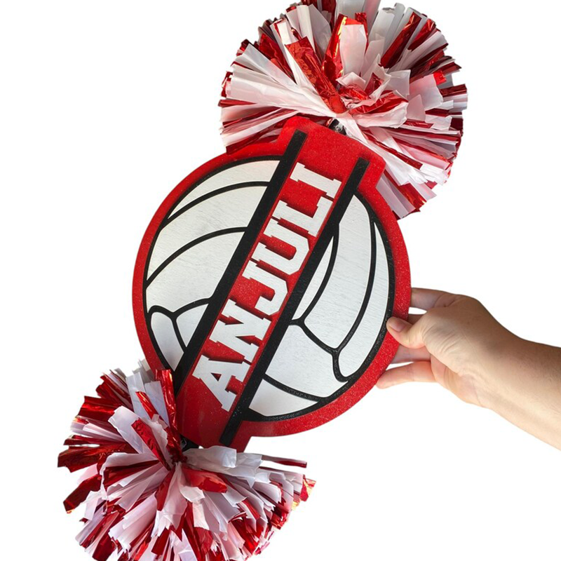 Personalized Volleyball Cheerstick – Custom Wooden Pom-Pom Spirit Sign