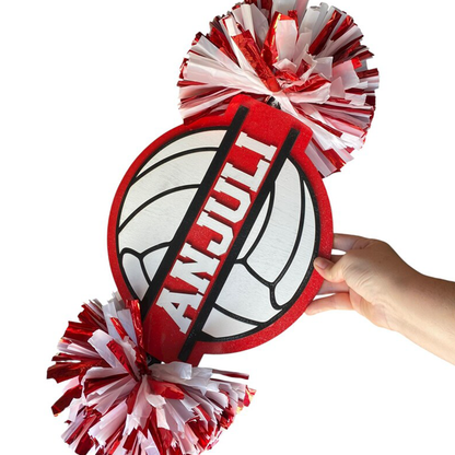 Personalized Volleyball Cheerstick – Custom Wooden Pom-Pom Spirit Sign