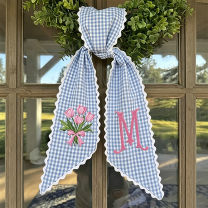 Personalized Tulip Monogram Sash, Toile Ribbon Wreath Decor