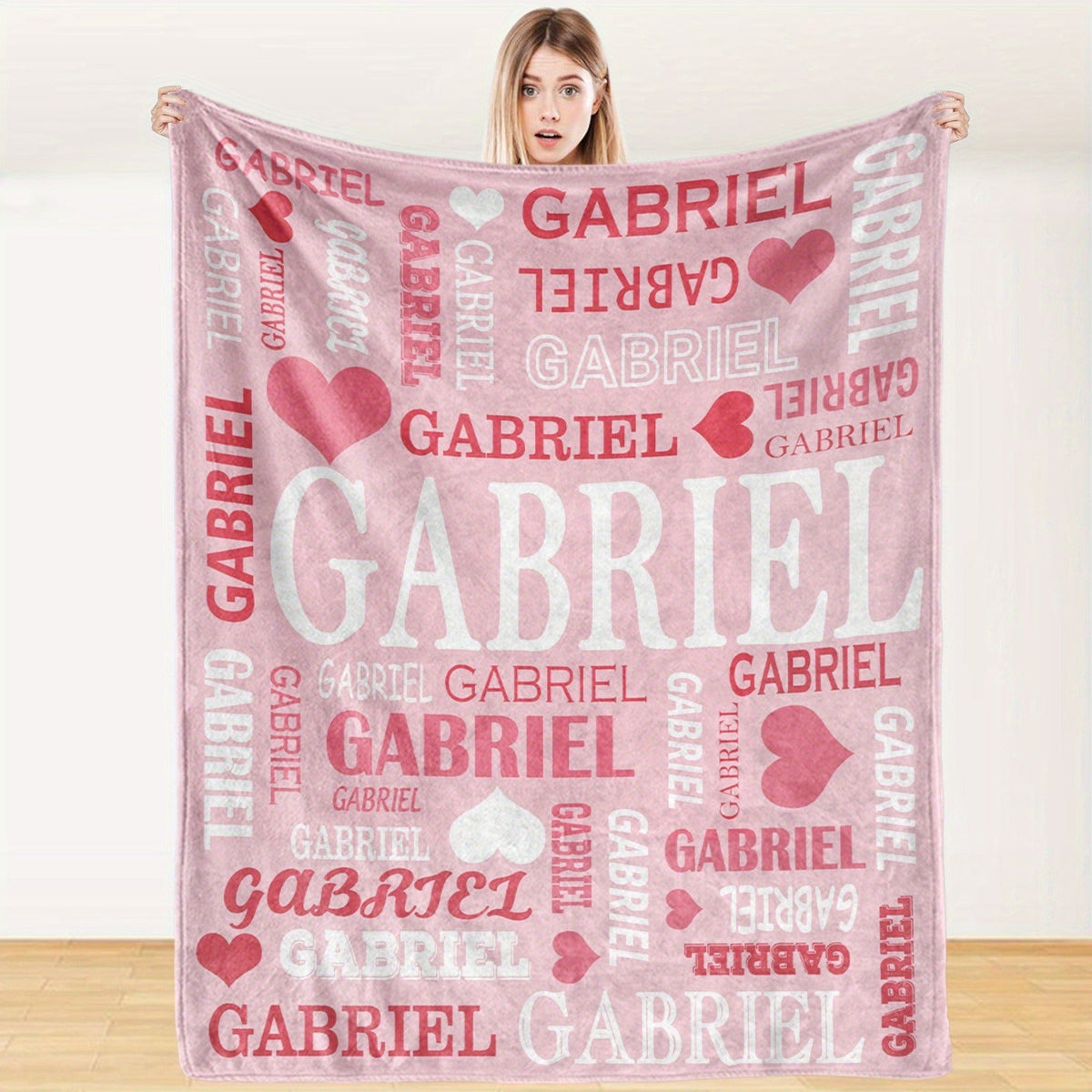 Custom Name Blanket - Personalized Flannel Throw with Heart & Star Design