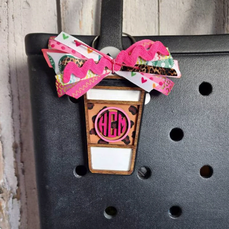 Coffee Lover Bag Charm- Iced Coffee Cheetah