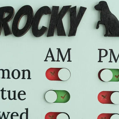 Pet Feeding Reminder Chart Board Wooden Magnetic Tracker