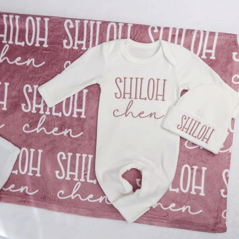Newborn Outfit Blanket, Custom Baby Boy Blanket with Name