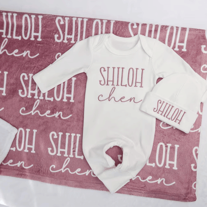 Newborn Outfit Blanket, Custom Baby Boy Blanket with Name