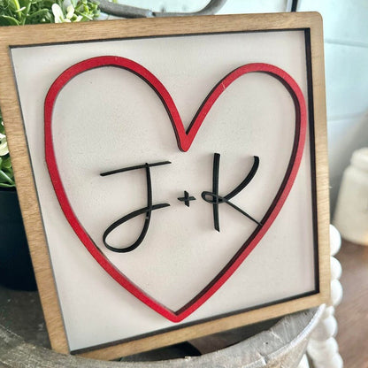 Personalized Initials Heart Sign - Valentines Heart with initials