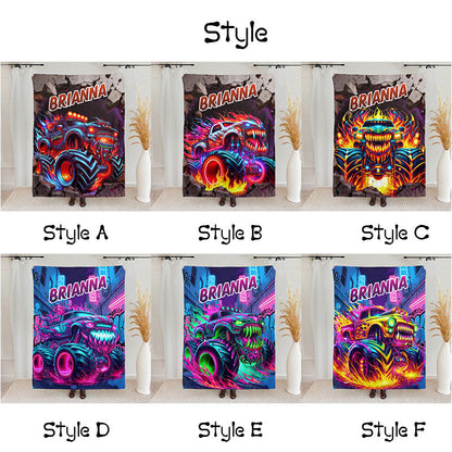 Personalized Monster Neon Truck Throw Blanket