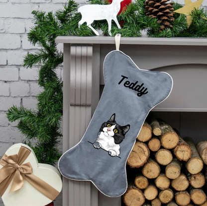 Personalized Cat Pet Velvet Christmas Stocking