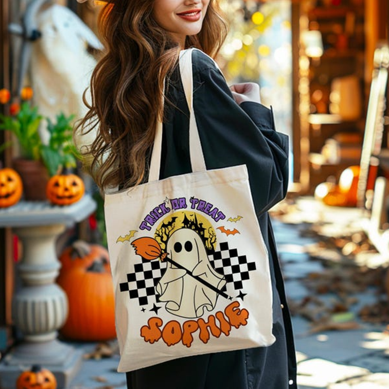 Personalized Halloween Tote Bag, Trick Or Treat Tote Bag
