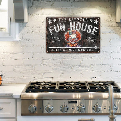 Custom FUN HOUSE Creepy Clown Metal Sign Personalized Name