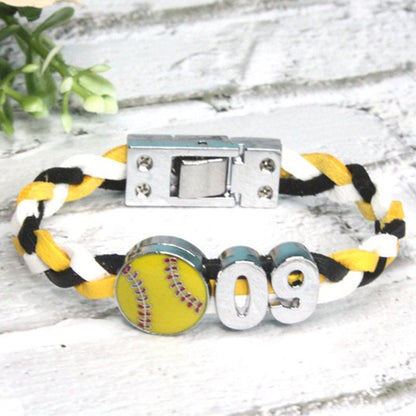 Custom Leather Softball Bracelets with Jersey Numbers, Softball Jewelry, Selected Colors, Softball Team Bracelets, Other Sports Available