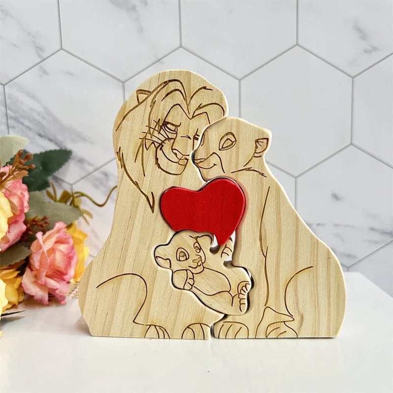 Custom Wooden Lion Family Puzzle-Engraved Family Name Puzzle