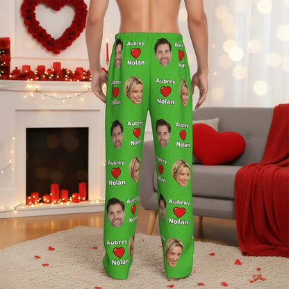 Personalized Heart Couples Portrait Photos Long Pajama Pants