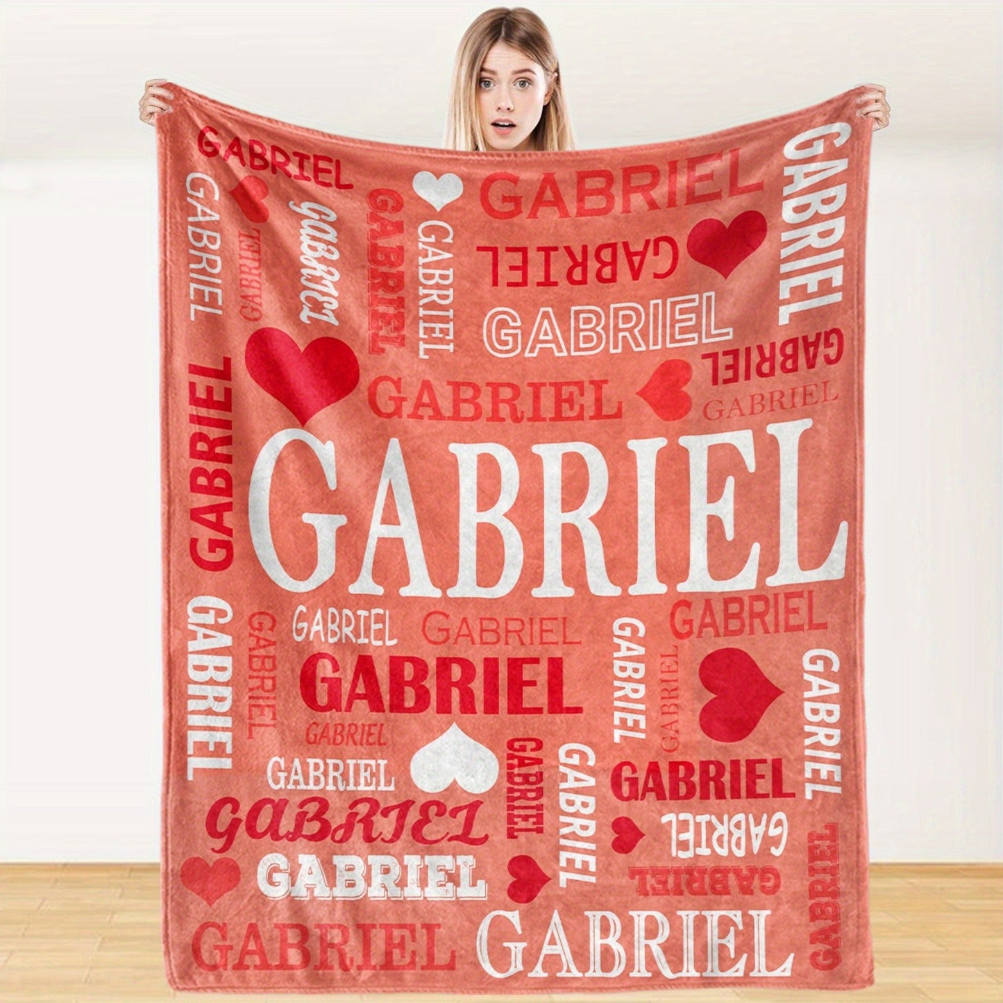 Custom Name Blanket - Personalized Flannel Throw with Heart & Star Design