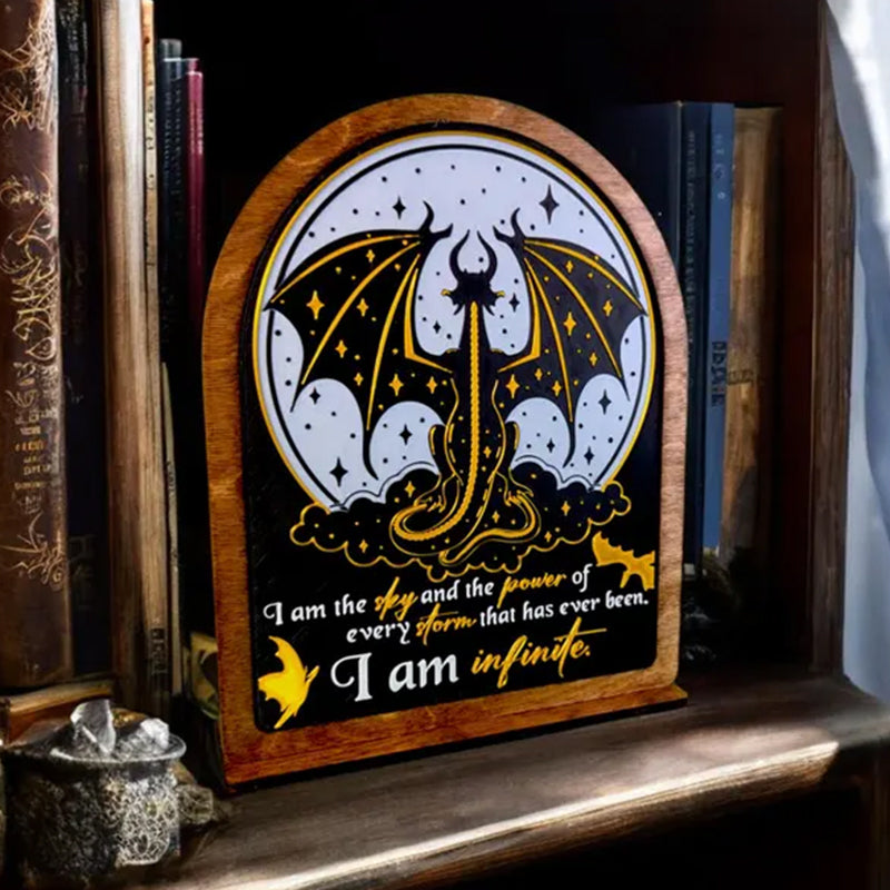 I am Infinite Fourth Wing Bookshelf Sign Wooden Shelf