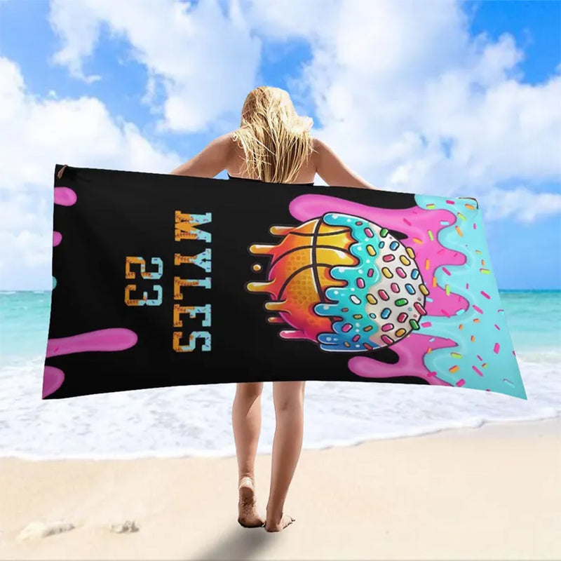 Custom Baseball Drip Beach Towel,ersonalized Ice Cream Drip Baseball Beach Towel