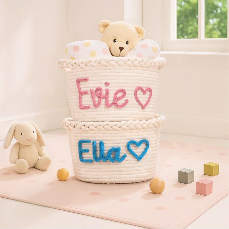 Personalized Knit Baby Basket · Monogrammed Newborn Girl Gift Basket
