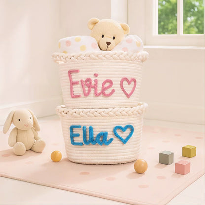 Personalized Knit Baby Basket · Monogrammed Newborn Girl Gift Basket