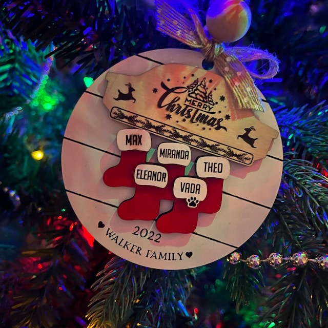 Custom Wooden Family Christmas Ornament | 3dLaser Cut Personalized Family Name 1-10