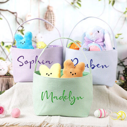 Personalized Easter Basket, Custom Easter Bucket, Seersucker Easter Tote