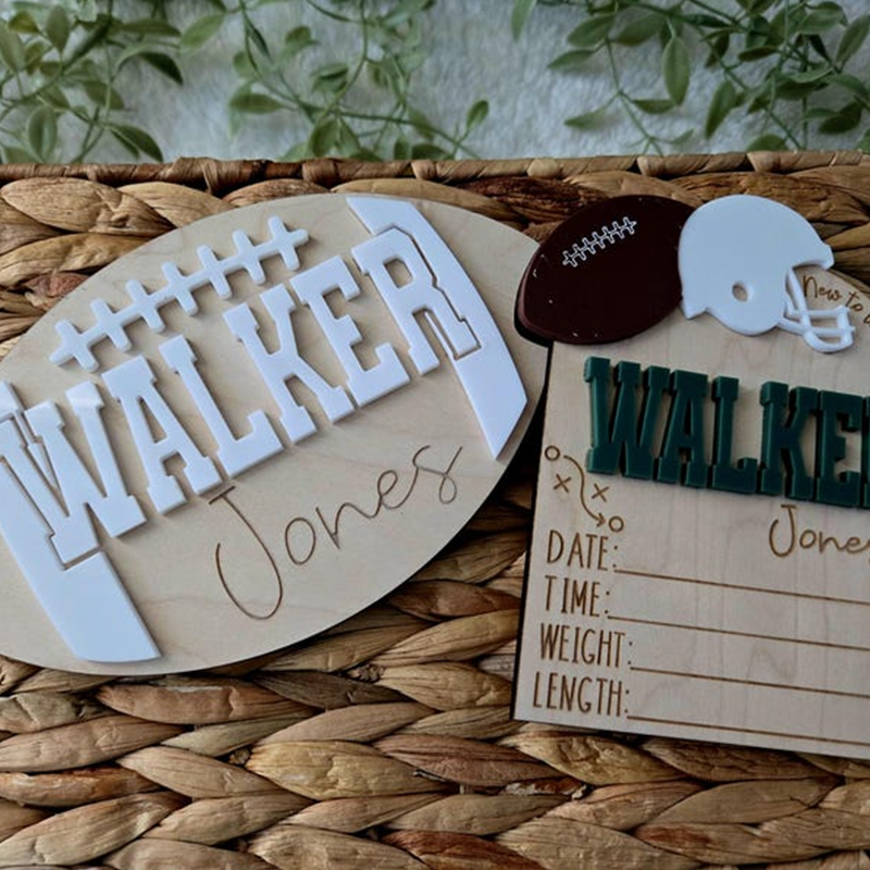 Football birth announcement sign newborn name sign baseball