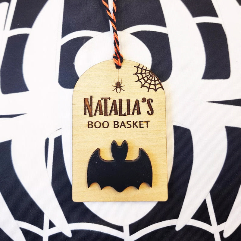 Personalised Boo Basket Tag, Wooden Halloween Gift