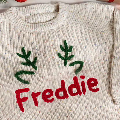 Hand-Embroidered Baby Christmas Sweater, Toddler Holiday Sweater