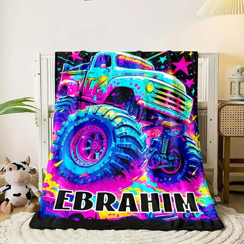 Customized Colorful Monster Truck Print Plush Blanket