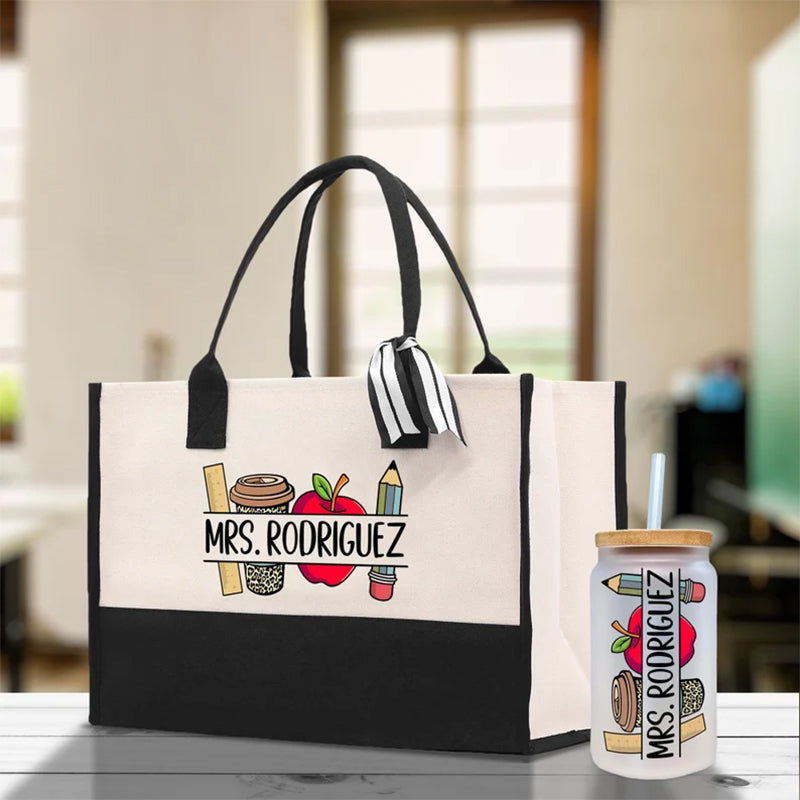 Personalized Teacher Tote Bag, Custom Teacher Name Bag