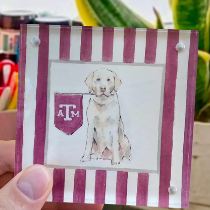 Custom Hand Painted Collegiate Pet Portrait | 4x4 Acylic Award