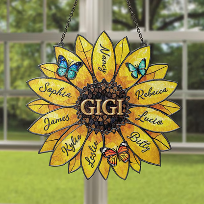 Personalized Sunflower Suncatcher, Custom Family Names