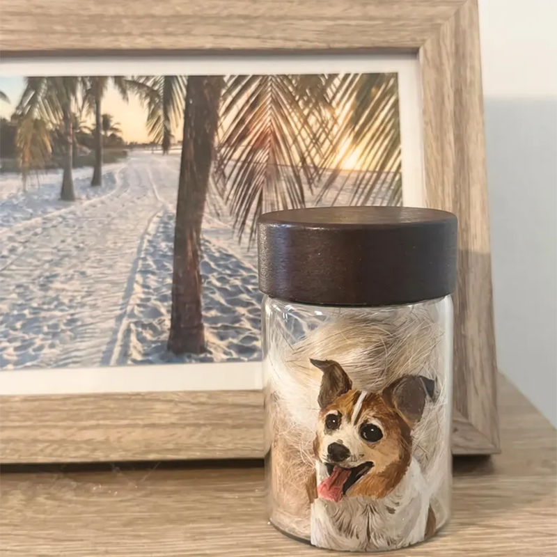 Hand Painted Pet Portrait Fur Keepsake, Custom Pet Hair Memorial Jar