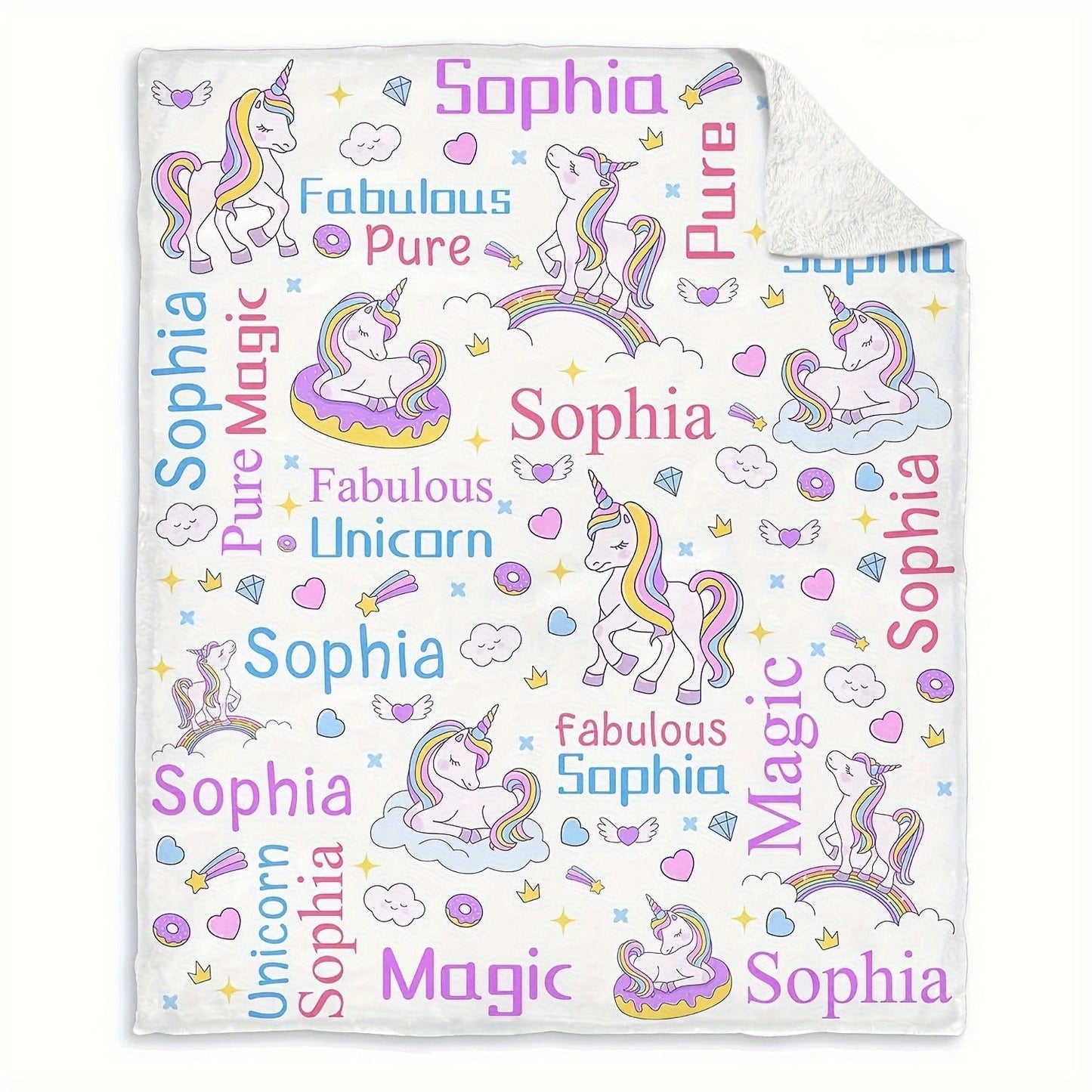 Personalized Pink Unicorn Flannel Fleece Blanket
