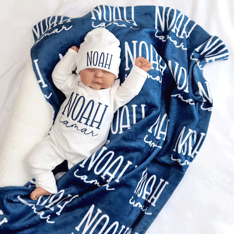 Newborn Outfit Blanket, Custom Baby Boy Blanket with Name