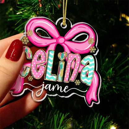 Personalized Coquette Christmas Ornament: Custom Acrylic Name