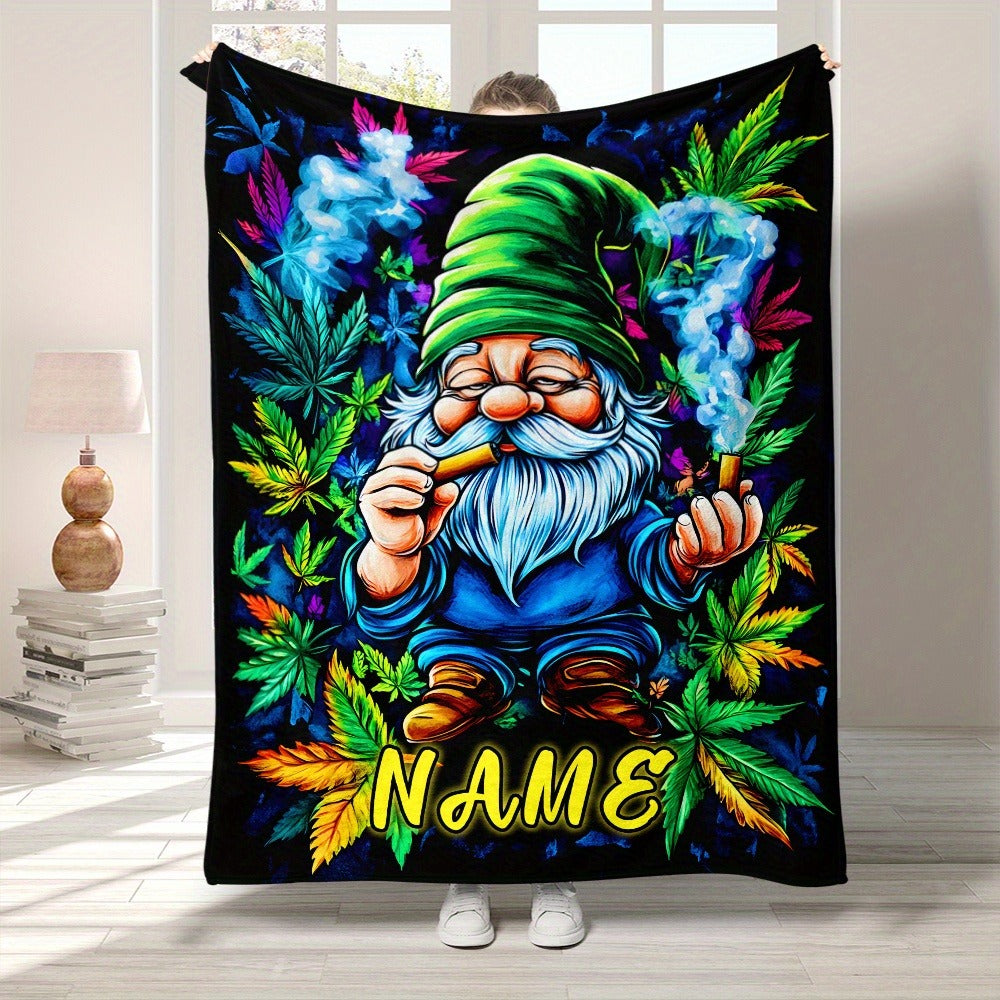 Custom Name Blanket - Whimsical Gnome & Maple Leaves Design