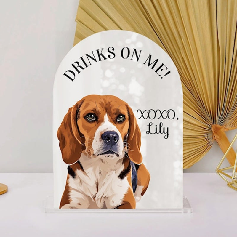 Custom Pet Portrait Wedding Bar Sign, Open Bar Dog Sign